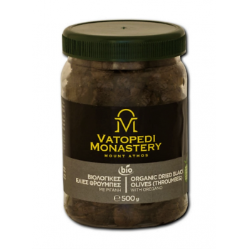 Măsline bio throumba, cu oregano 500g, Mănăstirea Vatoped